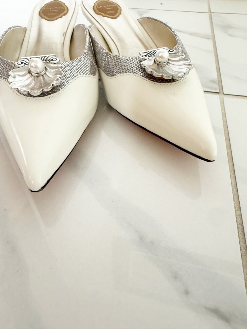 A.b. poetique London Wedding Pearl Slide Pointed Toe Shoe Embellished 8 - Picture 3 of 16